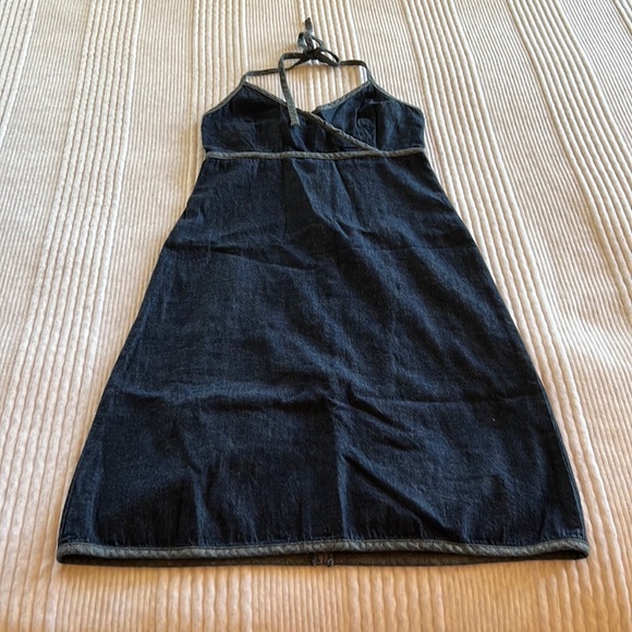 white christmas dresses Dark Wash Halter Neck Pleated Denim Mini Dress main image 1